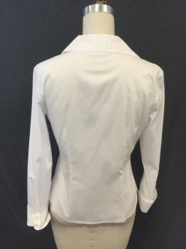 N/L, White, Cotton, Solid, Button Front, Collar Attached, Long Sleeves, Extended Roll Back Cuff