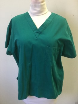 N/L, Green, Poly/Cotton, Solid, V-neck, Short Sleeves, 1 Pocket (doubled)