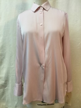 VINCE, Mauve Pink, Silk, Spandex, Solid, Button Front, Collar Attached, Long Sleeves,