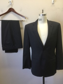 Mens, Suit, Jacket, VALENTINO, Navy Blue, Royal Blue, Wool, Stripes - Pin, 32/31, 38 R, Notched Lapel, 2 Button Front, Pocket Flaps,
