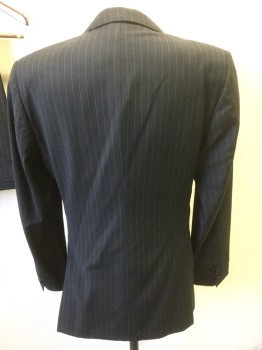 Mens, Suit, Jacket, VALENTINO, Navy Blue, Royal Blue, Wool, Stripes - Pin, 32/31, 38 R, Notched Lapel, 2 Button Front, Pocket Flaps,
