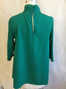 ASOS, Green, Polyester, Solid, Turtleneck with Split, 3/4 Sleeves,2 Cover Button & Key Hole Back,  Flair Bottom