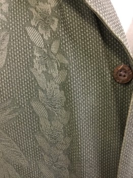 TOMMY BAHAHMA, Olive Green, Silk, Hawaiian Print, Check - Micro , CA, Wood Button Front, S/S, Knit 
