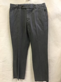 BROOKS BROTHERS, Gray, Cotton, Solid, Gray, Flat Front, Zip Front, 4 Pockets