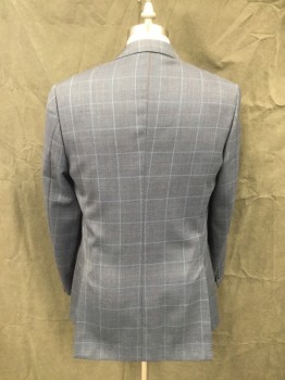 BARONI, Blue, Lt Blue, Brown, Lt Brown, Wool, Plaid-  Windowpane, Single Breasted, Collar Attached, Notched Lapel, 3 Pockets, Long Sleeves, Hand Picked Collar/Lapel
