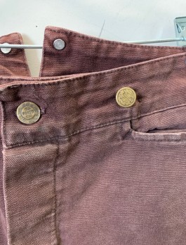 Mens, Historical Fiction Pants, WAH MAKER, Brown, Cotton, Solid, Ins:34, W:33, Canvas/Cotton Duck, Button Fly, Suspender Buttons at Outside Waistband, 4 Pockets (Including Watch Pocket), Belted Detail at Back Waist, Reproduction 1800's Western