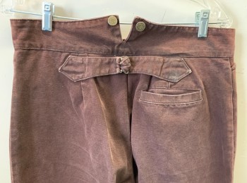 Mens, Historical Fiction Pants, WAH MAKER, Brown, Cotton, Solid, Ins:34, W:33, Canvas/Cotton Duck, Button Fly, Suspender Buttons at Outside Waistband, 4 Pockets (Including Watch Pocket), Belted Detail at Back Waist, Reproduction 1800's Western