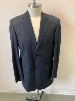 ENZO COLLECTION, Black, Polyester, Wool, Stripes - Shadow, 2 Buttons,   Notched Lapel,  3 Pockets,