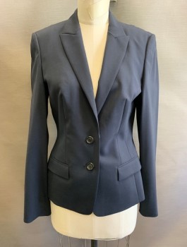 Womens, Blazer, THEORY, Navy Blue, Wool, Elastane, Solid, Sz.4, Single Breasted, Thin Peaked Lapel, 2 Buttons, 2 Flap Pockets