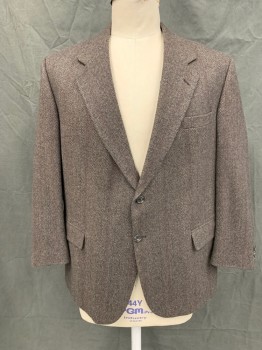 N/L, Brown, Black, Blue, Dk Red, Wool, Herringbone, Tweed, Brown/Black Herringbone with Multi Color Stripe, Single Breasted, Collar Attached, Notched Lapel, 3 Pockets