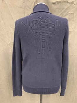 Mens, Cardigan Sweater, RAG & BONE, Navy Blue, Cotton, Solid, M, Button Front, Shawl Collar, 2 Pockets, Long Sleeves, Ribbed Knit Waistband/Cuff