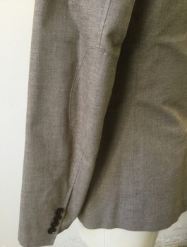 BANANA REPUBLIC, Lt Brown, Cotton, Polyester, 2 Color Weave, Solid, Single Breasted, Notched Lapel, 2 Buttons, 3 Pockets, Self Fabric Oval Shaped Elbow Patches