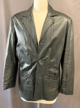 Mens, Leather Jacket, DANIER, Black, Leather, Solid, 40, 3 Buttons,  Notched Lapel, Blazer, 2 Pockets,