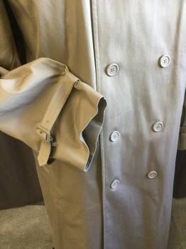 Mens, Coat, Trenchcoat, MILLENNIUM COLLECTN, Khaki Brown, Lt Yellow, Cotton, Polyester, Solid, 56L, Long Coat, Collar Attached, 1 Flap Over Right Shoulder, Epaulettes, 1 Flap Shoulder Back & 1 Split Center Back Hem, Double Breasted, Button Front, DETACHABLE Shinny Pale Yellow Vertical Quilt Lining, 2 Pockets, Self DETACHABLE Belt with Self Rectangle Buckle,  Long Sleeves with Self Belt & Self Matching Rectangle Buckle,