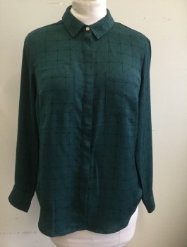 A NEW DAY, Forest Green, Black, Polyester, Geometric, Crepe De Chine, Long Sleeve Button Front, Collar Attached, 2 Patch Pockets, Oversized Fit