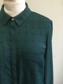 A NEW DAY, Forest Green, Black, Polyester, Geometric, Crepe De Chine, Long Sleeve Button Front, Collar Attached, 2 Patch Pockets, Oversized Fit