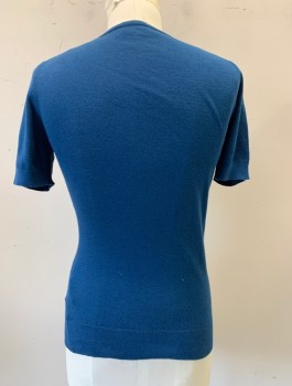 JOHN SMEDLEY, Dk Blue, Cotton, Solid, Lightweight Knit, Short Sleeves, Scoop Neck