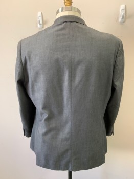 BERTOLINI , Dk Gray, Wool, Silk, Oxford Weave, Suit Jacket, 2 Buttons, 2 Pockets, Notched Lapel, 4 Button Sleeves, Double Vent