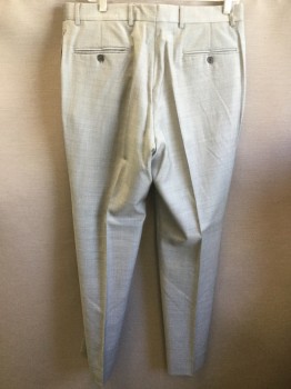 TOMMY HILFIGER, Gray, Wool, 2 Color Weave, Button Tab, Welt Pocket at Waistband, Belt Loops,