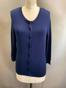 Womens, Cardigan Sweater, HALOGEN, Navy Blue, Viscose, Nylon, M, CN, Single Breasted, Button Front, L/S