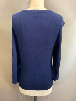 HALOGEN, Navy Blue, Viscose, Nylon, CN, Single Breasted, Button Front, L/S