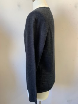 Mens, Pullover Sweater, J CREW, Charcoal Gray, Cotton, Heathered, L, Raglan Long Sleeves, Crew Neck,
