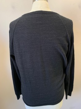 Mens, Pullover Sweater, J CREW, Charcoal Gray, Cotton, Heathered, L, Raglan Long Sleeves, Crew Neck,