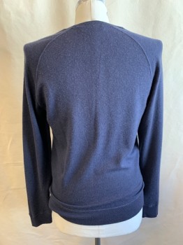 Mens, Pullover Sweater, THE MENS STORE, Steel Blue, Cashmere, Solid, L, Long Sleeves, Crew Neck, Raglan Sleeves