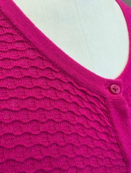 Womens, Sweater, MERONA, Magenta Pink, Cotton, Solid, XXL, Bumpy Textured Knit, 3/4 Sleeves, Scoop Neck, Button Front