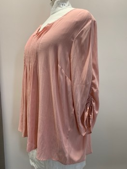 TORRID, Lt Pink, Polyester, Solid, L/S, Wide Neck, Pleated, Scrunched Sleeves