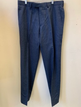 Mens, Suit, Pants, M&S, Blue, Wool, Solid, 32/31, F.F, Tab Waist, Slash Pockets