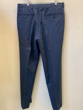 Mens, Suit, Pants, M&S, Blue, Wool, Solid, 32/31, F.F, Tab Waist, Slash Pockets