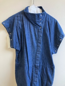 JAG, Denim Blue, Cotton, Solid, High Neck, Snap Btns, S/S, Belt Loops, 2 Pckts,