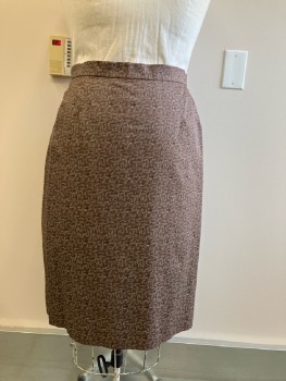 N/L, Skirt  Brown Delicate Leaf Pattern, Straight To Below Knee, Invisible Back Zip, Waistband,