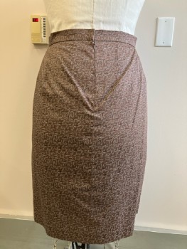 N/L, Skirt  Brown Delicate Leaf Pattern, Straight To Below Knee, Invisible Back Zip, Waistband,