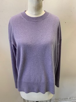 Womens, Pullover Sweater, THEORY, Lavender Purple, Cashmere, Solid, Heathered, S, Long Sleeves, Crew Neck, Side Vents, Rib Knit Cuffs Collar and Waistband