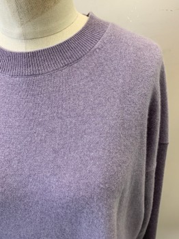 Womens, Pullover, THEORY, Lavender Purple, Cashmere, Solid, Heathered, S, Long Sleeves, Crew Neck, Side Vents, Rib Knit Cuffs Collar and Waistband