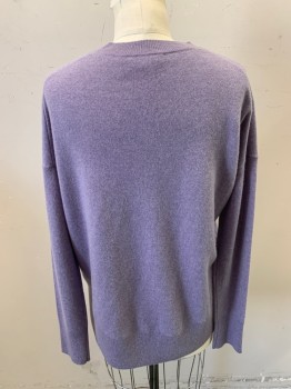 Womens, Pullover Sweater, THEORY, Lavender Purple, Cashmere, Solid, Heathered, S, Long Sleeves, Crew Neck, Side Vents, Rib Knit Cuffs Collar and Waistband