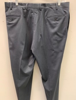 Mens, Slacks, CALVIN KLEIN, Gray, Polyester, Rayon, Solid, I30, W38, F.F, 4 Pockets, Button Tab Zip Front,
