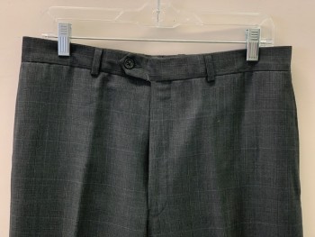 CALLVIN KLEIN, Charcoal Gray, Gray, Wool, Plaid, F.F, Side Pockets, Zip Front, Belt Loops,