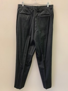 CALLVIN KLEIN, Charcoal Gray, Gray, Wool, Plaid, F.F, Side Pockets, Zip Front, Belt Loops,