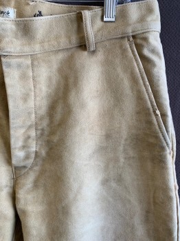Mens, Historical Fiction Pants, NL, Sand, Cotton, Solid, 38, 36, F.F, Button Front, Side Pockets, Belt Loops, 2 Back Flap Pockets, Aged