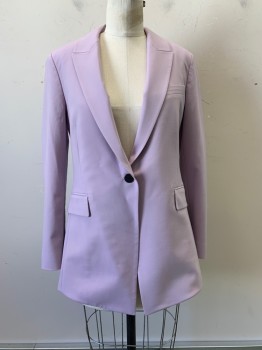 Womens, Blazer, THEORY, Lilac Purple, Wool, Elastane, Solid, 6, L/S, Single Breasted, Peaked Lapel, 3 Pockets, 4 Buttons on Cuffs