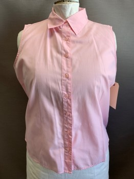 Womens, Top, BASIC EDITIONS, Pink, Cotton, Solid, XL, Slvls, Button Front, C.A.,