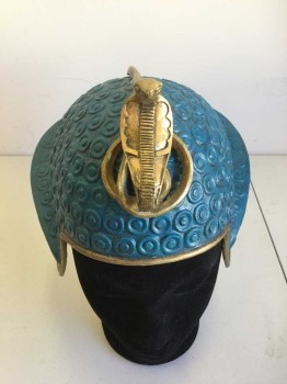 NO LABEL, Teal Blue, Gold, Plastic, L200FOAM, Molded with Geometric Pattern, Gold Cobra Front and Center, Gold Trim