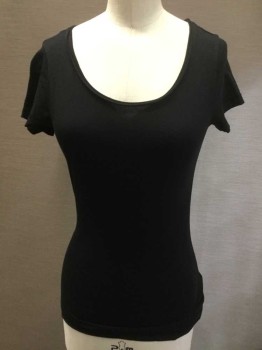 Womens, Top, ALL SAINTS, Black, Cotton, Lycra, Solid, S, Round Neck,  Cap Sleeves