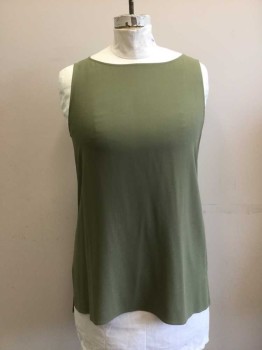 EILEEN FISHER, Sage Green, Silk, Solid, Jewel Neck, Sleeveless, Loose Fitting