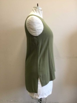 Womens, Shell, EILEEN FISHER, Sage Green, Silk, Solid, L, Jewel Neck, Sleeveless, Loose Fitting