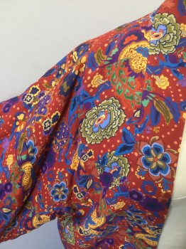 Womens, Casual Jacket, ELIZABETH & JAMES, Red, Blue, Purple, Yellow, Green, Viscose, Floral, XS/S, Long Sleeves, Ties Center Front,