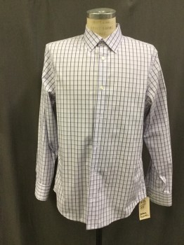BANANA REPUBLIC, Lavender Purple, White, Navy Blue, Cotton, Plaid, Button Front, Collar Attached, Long Sleeves,